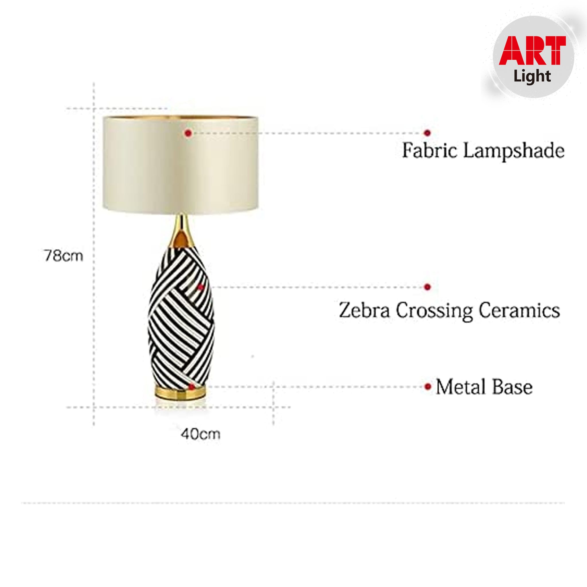 مصباح طاولة (ابجورة) بنقش ابيض واسود Zebra