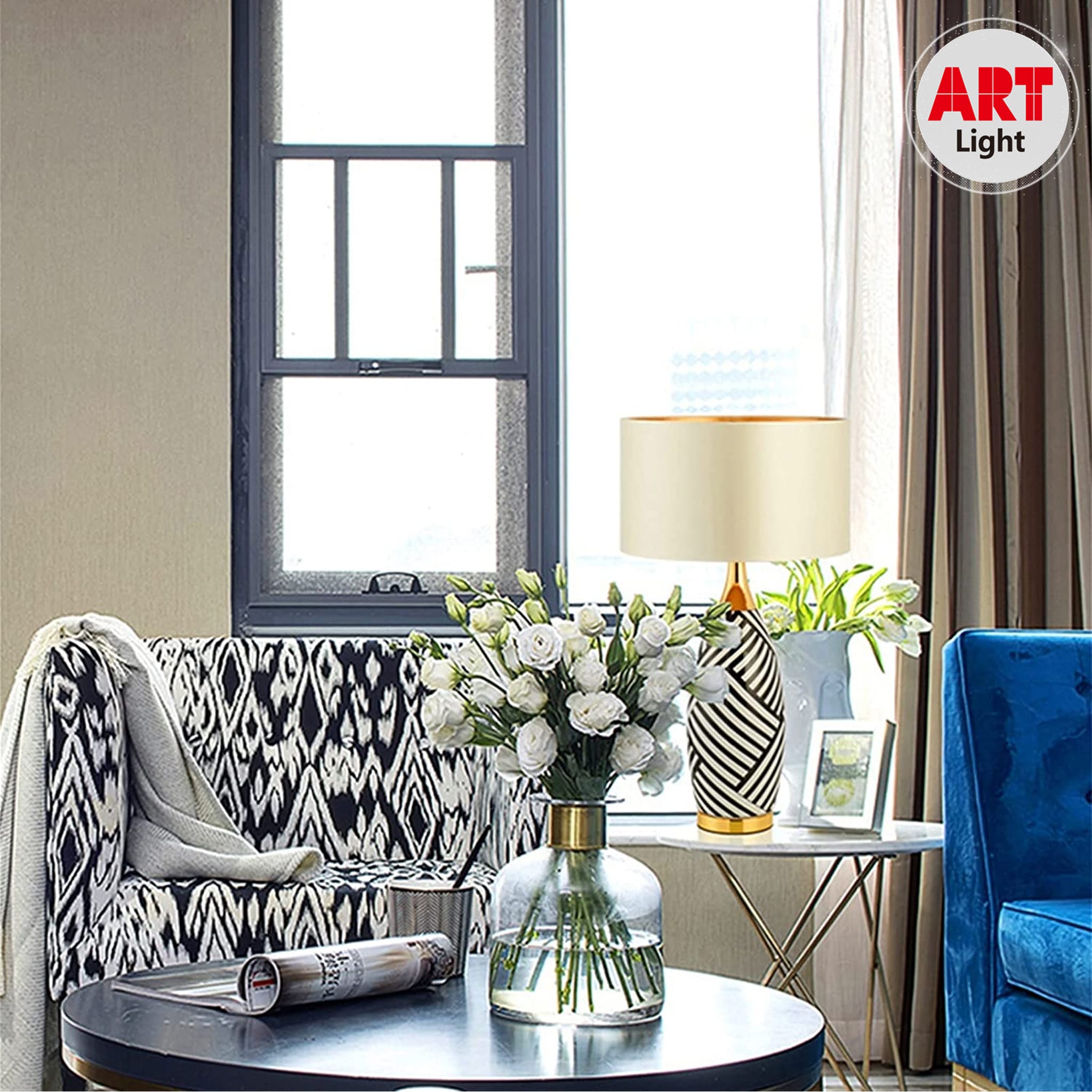 مصباح طاولة (ابجورة) بنقش ابيض واسود Zebra