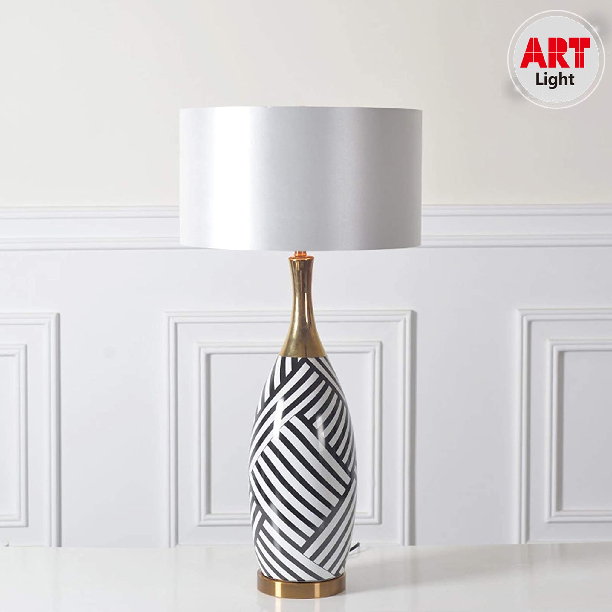 مصباح طاولة (ابجورة) بنقش ابيض واسود Zebra
