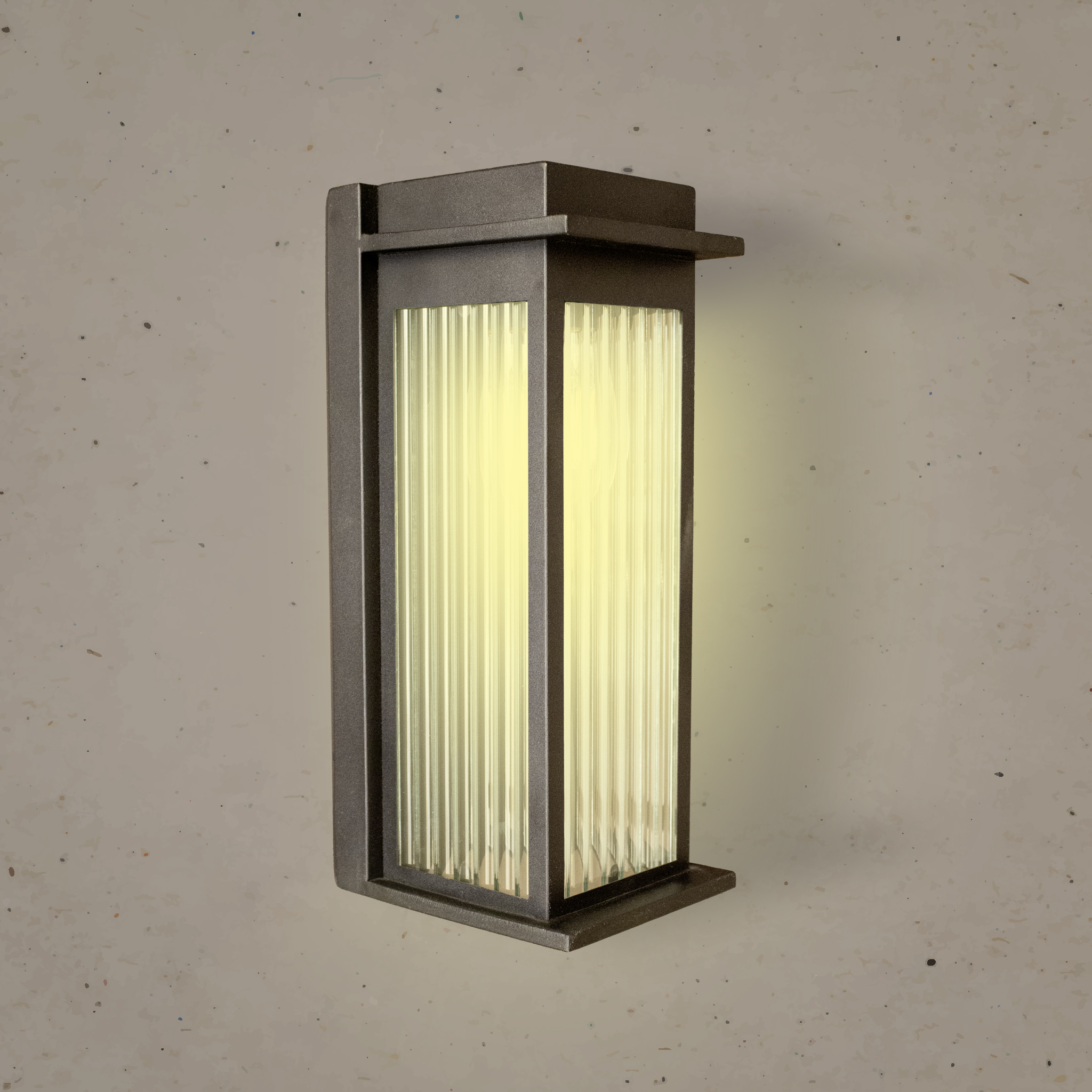 فانوس حائط خارجي كبير - زجاج شفاف مضلع، انتقالي، - لمسة نهائية سوداء