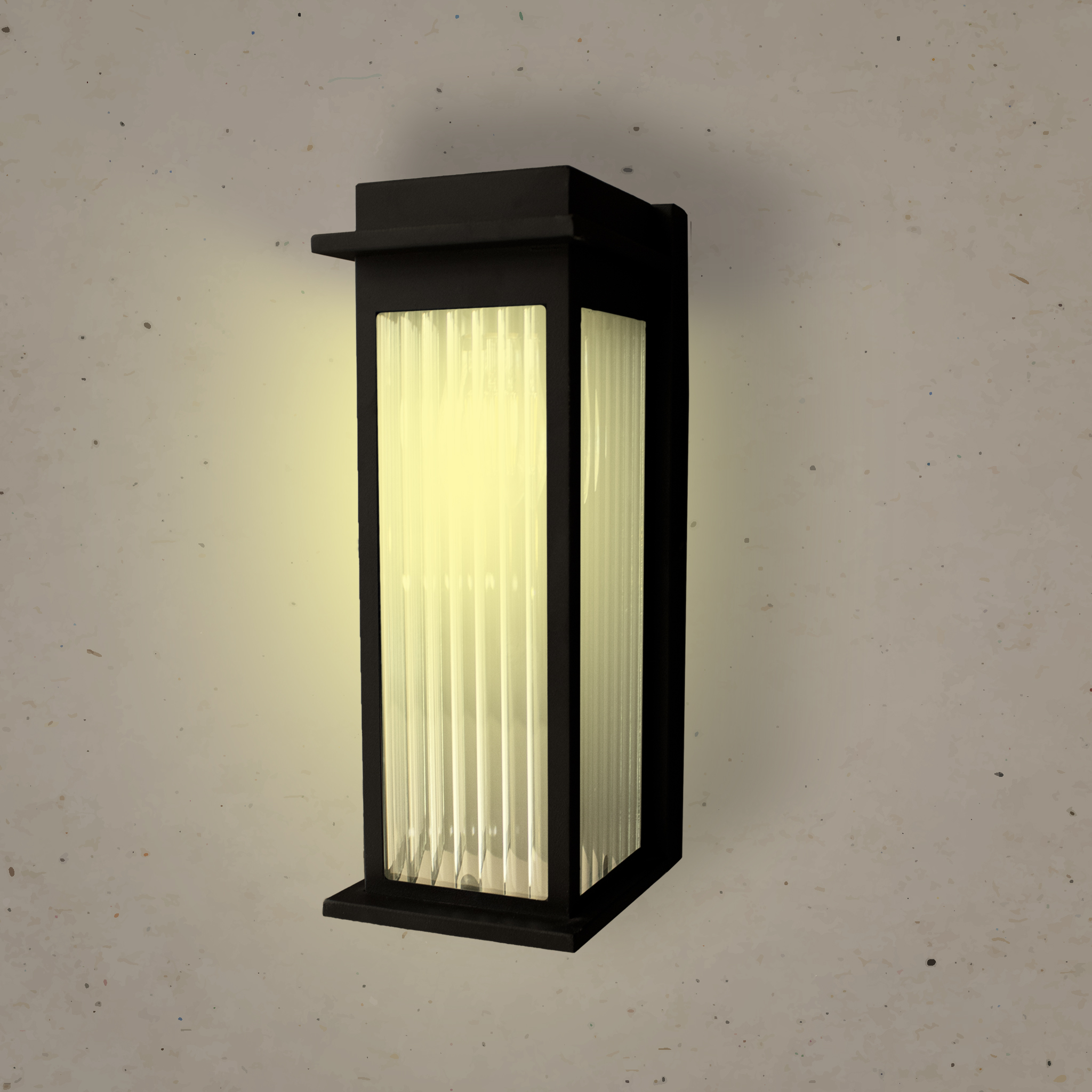 فانوس حائط خارجي كبير - زجاج شفاف مضلع، انتقالي، - لمسة نهائية سوداء