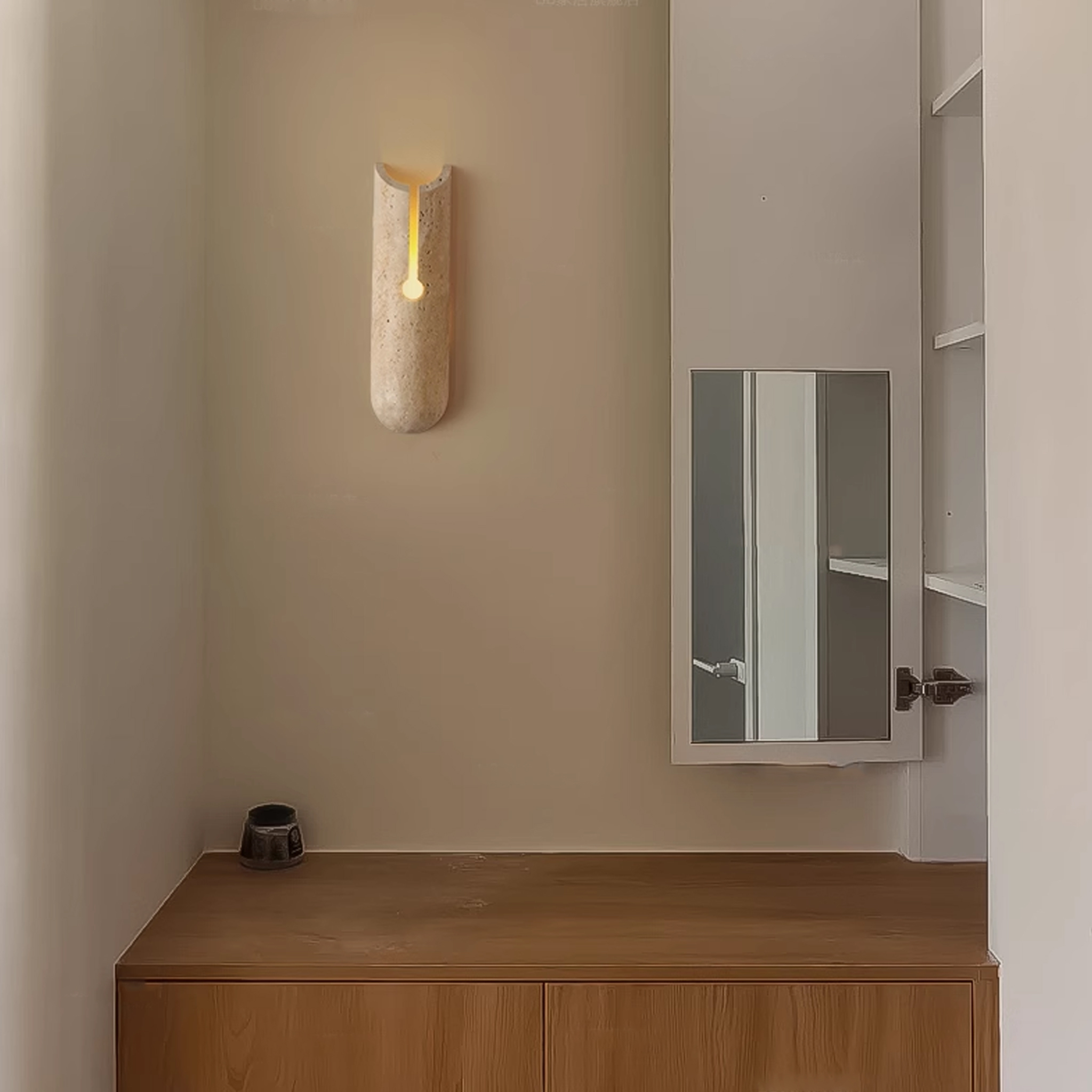 ابليك جداري أسطواني بيج دافئ الإضاءة مع غطاء صخري