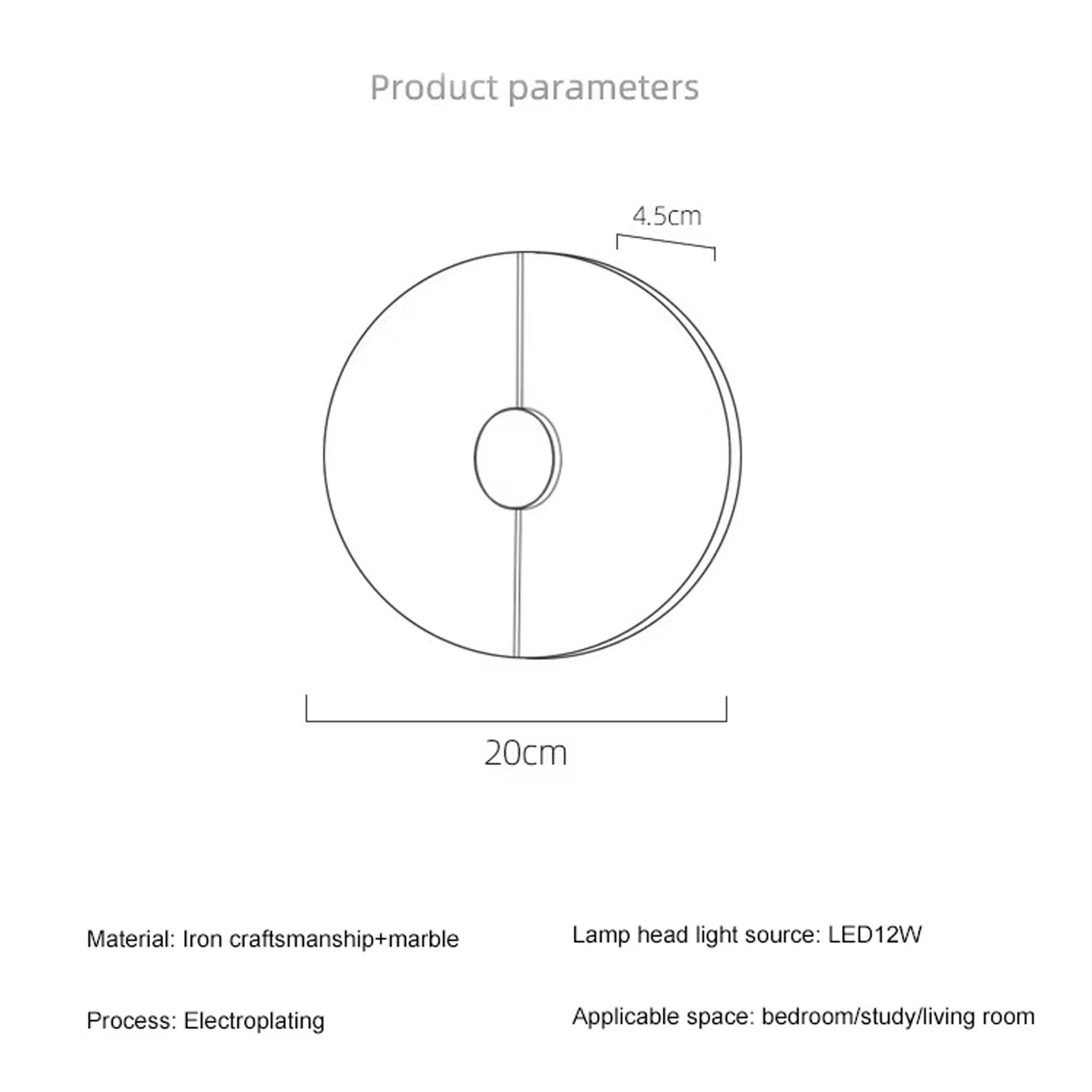 مصباح حائط LED من الرخام والمعدن الذهبي