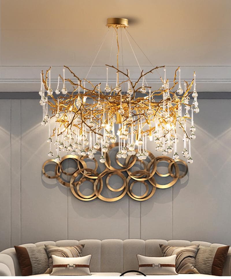 ثريا أركاديا برانش من النحاس والكريستال على شكل دمعة ذهبية