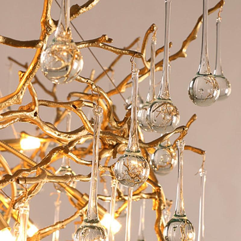 ثريا أركاديا برانش من النحاس والكريستال على شكل دمعة ذهبية