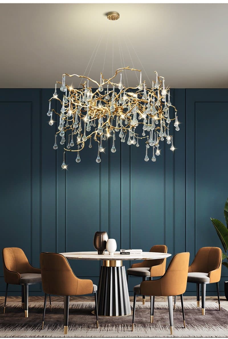 ثريا أركاديا برانش من النحاس والكريستال على شكل دمعة ذهبية